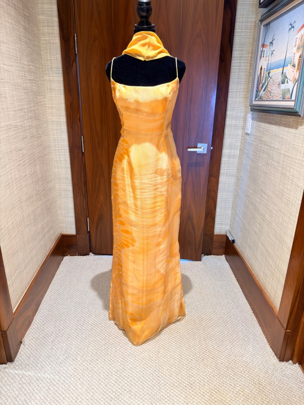 Vintage Luca Luca Silk Maxi Dress Orange Made in Italy Scarf Slip Gown